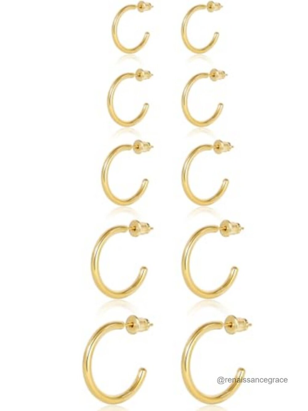 14K Gold Plated Hypoallergenic Open Huggie Hoop Earrings Set of 5